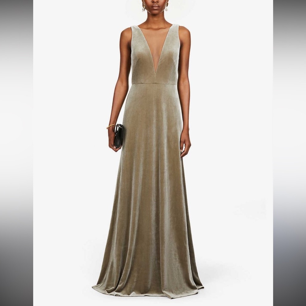 NWT JENNY YOO SAGE GREEN PLUNGING V-NECK VELVET LOGAN GOWN🌹